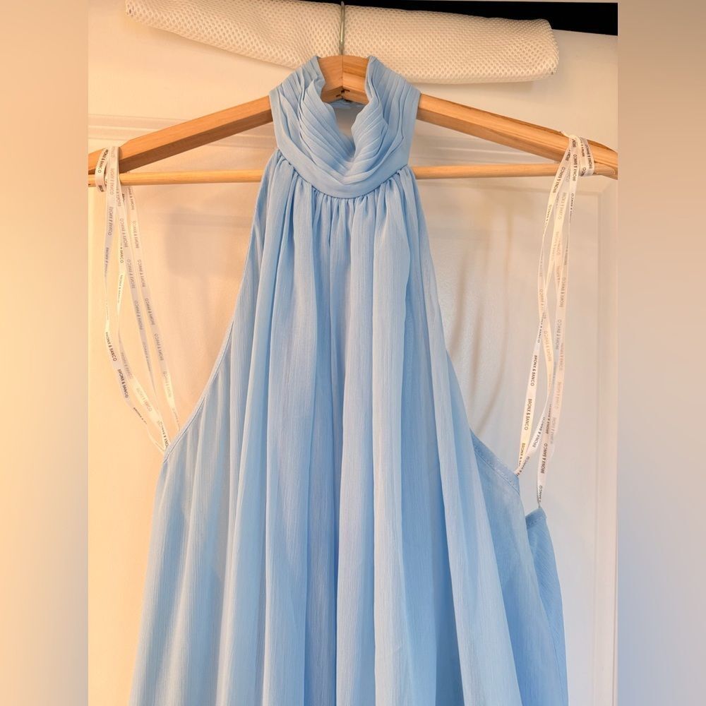 NEW BRONX AND BANCO Madeline Halterneck Gown in Powder Blue Feathered Gown - Picture 9 of 15